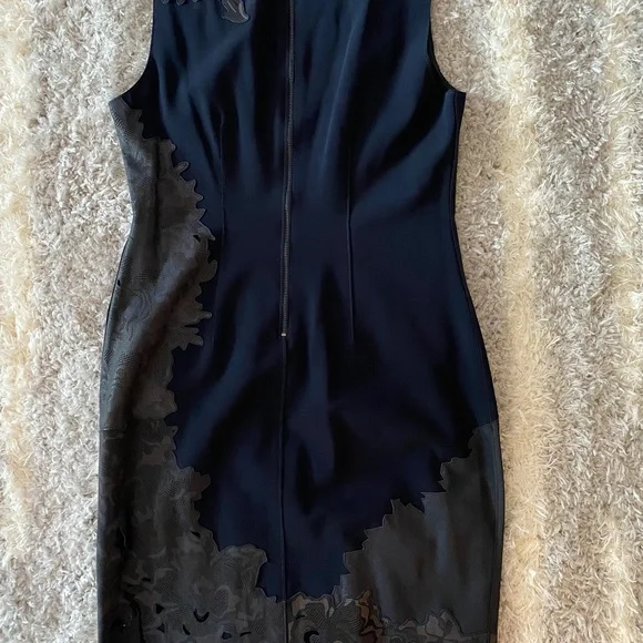 ELIE TAHARI - Dark Blue lace ornament midi dress, size 14 -  www.rajagirimanappuram.com